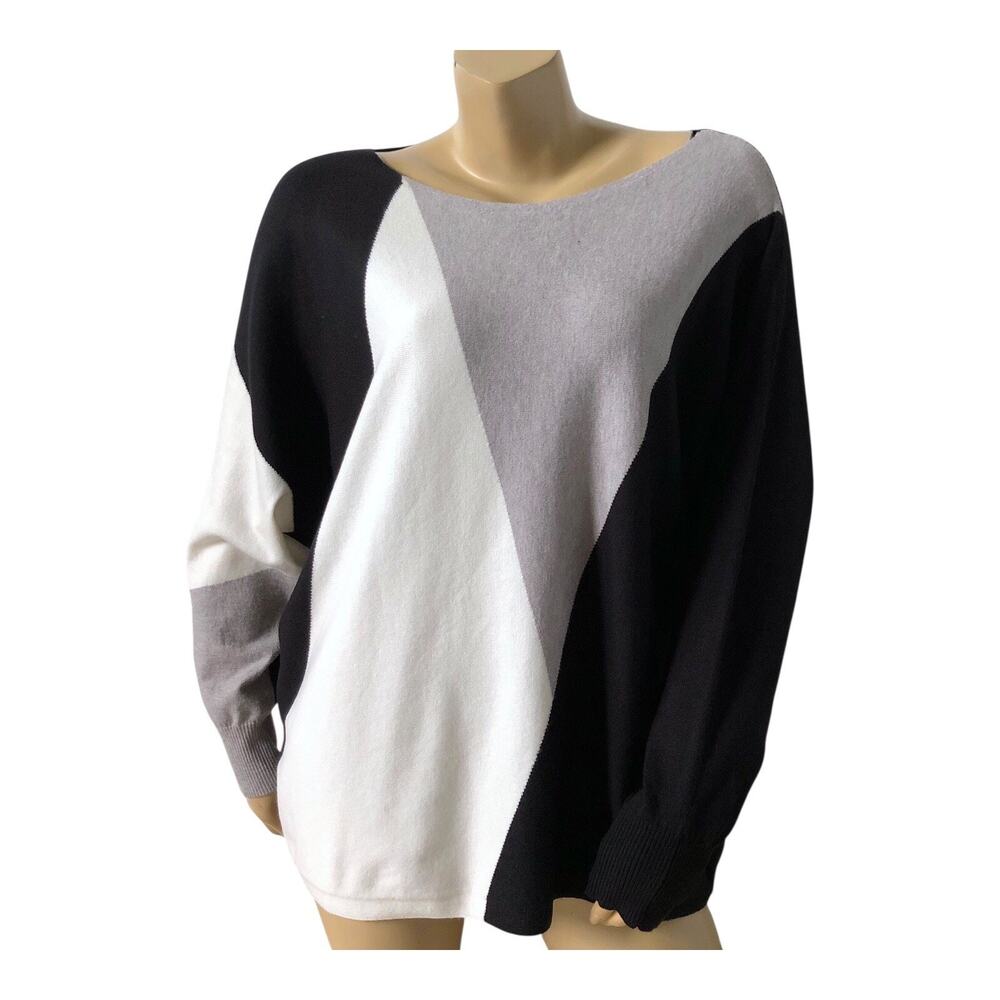 Aaeda Sweater Womens XL Black Gray Colorblock Pullover Boat Neck Long Sleeve